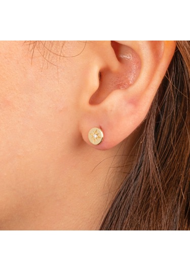 Altın Küpe - 14 Ayar Altın Kutup Yıldızı Taşlı Küpe Sarı