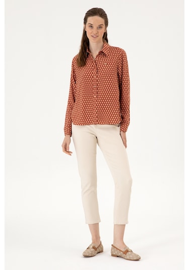 U.s. Polo Assn. Kadın Somon Gömlek Desenli 50317243-vr047 Somon