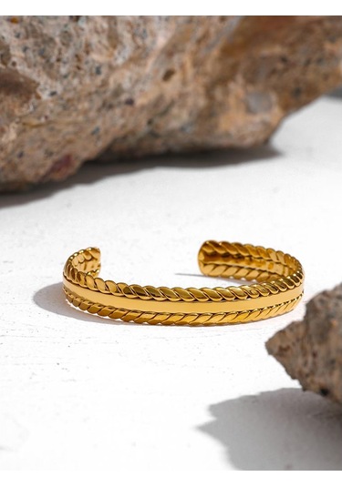 Eetit Paslanmaz Çelik Altın Yapraklı Manşet Bileklik Kadın Bileklik Altın