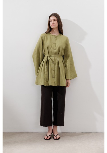 Keten Pensli Tunik Elma Yeşili Elma Yeşili