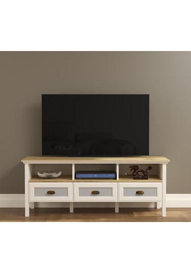 Valena Tv Ünitesi - Konsol 3 Çekmeceli 3 Bölmeli Mdf Profil Kapaklı Ve Ayaklı 150 Cm Minifixli Kahverengi