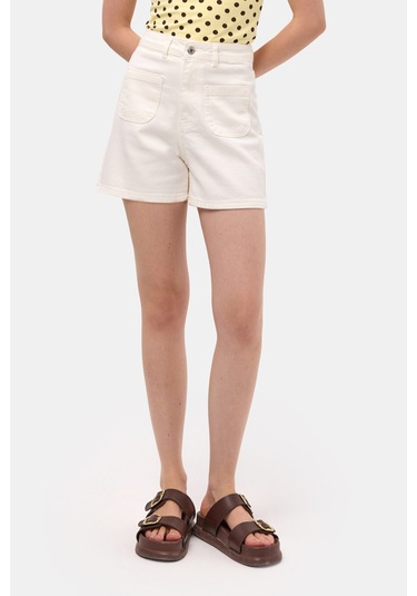 Itsbasic Kadın Kırık Beyaz 7s6-101 Midi Mom Fit Elastan Kumaş Denim Şort