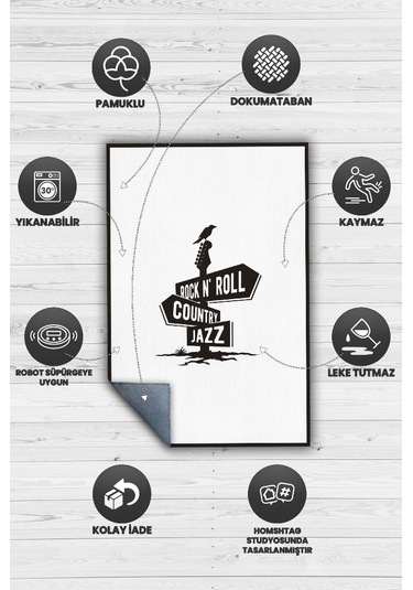 Homshtag Üç Müzik Tarzı Halı Siyah Beyaz Halı Caz Rock Sever Halısı Çok Renkli