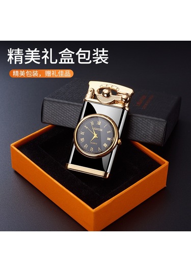 Yunboo Erkekler İçin Multifonksiyonel Elektronik Saat Ve Çakmak 2'li Set - Modern Tasarım Hediyelik Ürün Hf606 Siyah Kumu Temiz Cihaz, Taş Ve Gaz Yok Altın