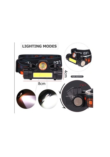 1200 Lümenli Cob Ledli Şarjlı Kafa Feneri Siyah