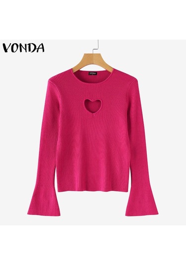 Vonda Kadın Vintage Yuvarlak Yaka Uzun Kollu Dar Kazak Kazaklar Beyaz