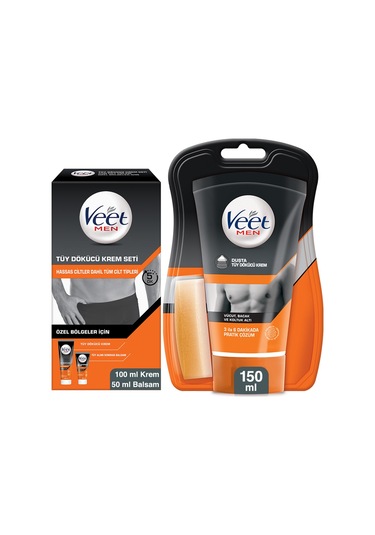 Veet Men Özel Bölgeler İçin Tüy Dökücü Krem 100 ml + Balsam 50 ML + Duşta Tüy Dökücü Krem 150 ML