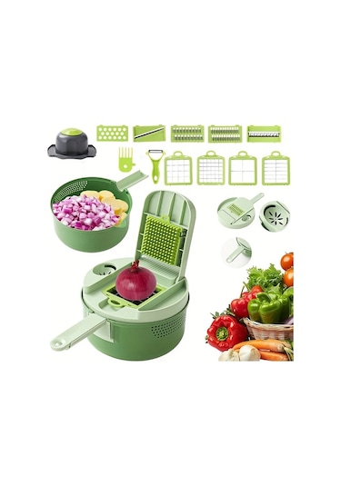 Honeybeeshop Manuel Mutfak Sebze Meyve Dilmece 14in1 Büyük Parçalar Keskici Güçlü Tasarım Kilitli Hıyar Soğan Havuç Domates Ev Profesyonel Şefler İçin 1 Parça