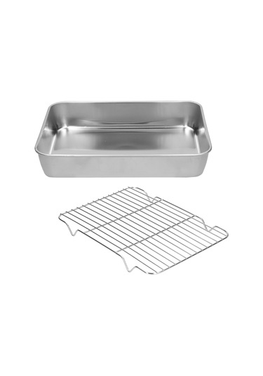Geeroyoo Stainless Steel Fırın Tepsisi Ve Izgara Seti - Derin Kenarli, Yemekleri Tutar, Yağ/suyu Akıtır - 23.5x17.5x5 Cm Sağlıklı Materyal Diğer