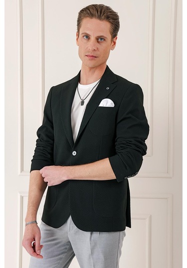 Comfort Fit Torba Cep Şeritli Dokuma Pamuk Casual Siyah Ceket C 670 Siyah