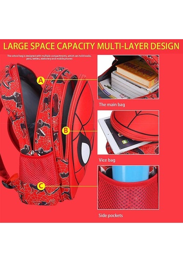 Yürümeye Başlayan Çocuk Okul Sırt Çantası 3d Çizgi Roman İlkokul Öğrencisi Okul Çantası Su Geçirmez Hafif Çocuk Kitap Çantaları Erkek Kız Çocuklar İçin M, Kırmızı Diğer