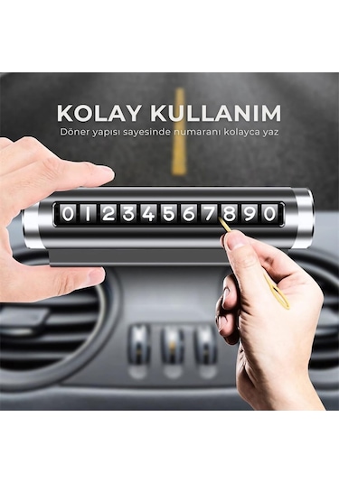 Mainshop Araç Park Telefon Numaratörü Çevirmeli Ayarlı Torpido Üstü Silindir Numaratör Siyah Renk