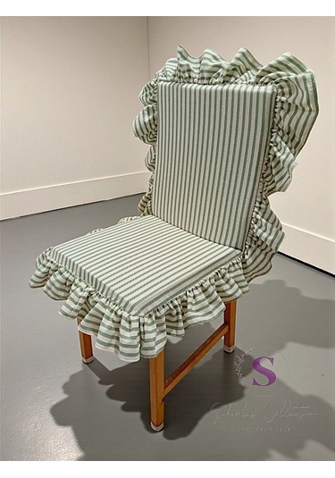 Yeşil Çizgili Buldan Keteni Arkalıklı Fermuarlı Sandalye Minderi Çok Renkli