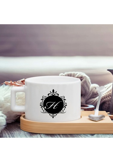 Bk Gift Kişiye Özel Baş Harf İsimli Ahşap Altlıklı Seramik Fincan-6 , Meslek Hediyesi, Yeni İş Hediyesi Kobitmeyen138075 Bk Gift