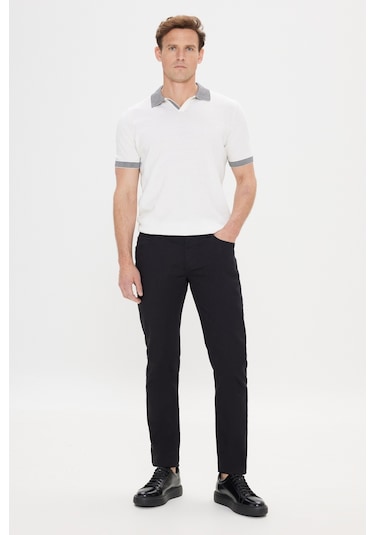 AC&Co / Altınyıldız Classics 360 Derece Her Yöne Esneyen Slim Fit Dar Kesim Diyagonal Desenli Erkek Pantolon Siyah