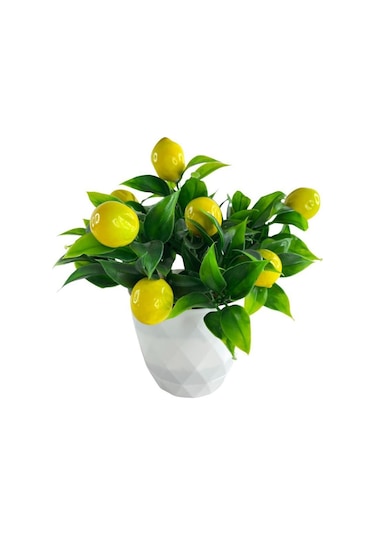 Yapay Çiçek Beyaz Saksıda Limon Demeti Dekoratif Masa Çiçeği