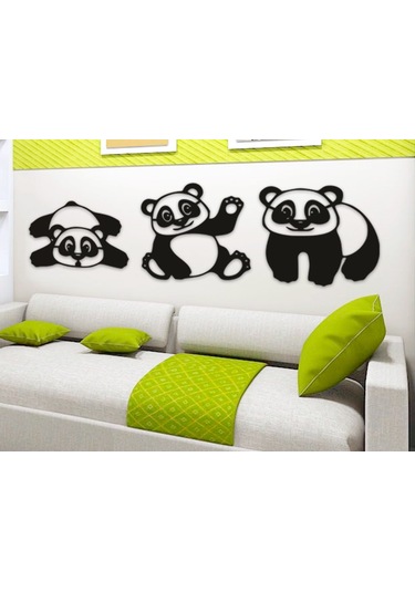 Sevimli Panda 3'lü Bebek Çocuk Odası 3d Duvar Dekoru - Şık Ve Minimalist Tasarım 19cm