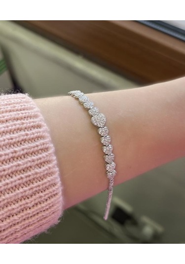 Silver Point Zirkon Taşlı Kalp Suyolu Bileklik Gümüş