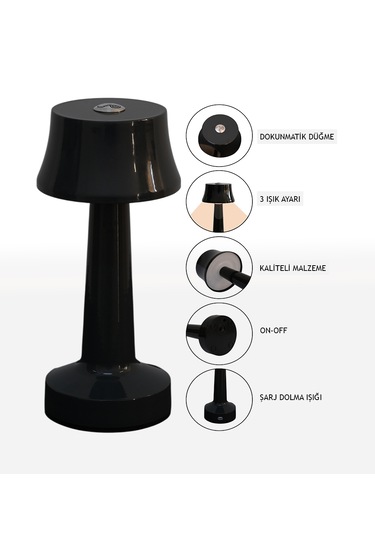 Zenlight Metal Dokunmatik Şarjlı Masa Lambası Siyah