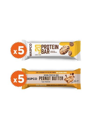Waspco Protein Bar Best Seller Paket Kurabiye ve Fıstık Ezmeli (10 adet)