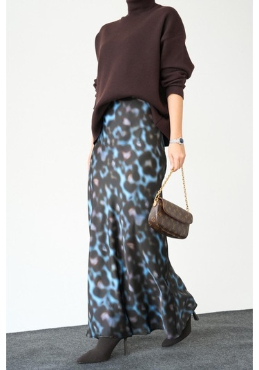 Uzun Saten Etek - Siyah-mavi Siyah - Mavi