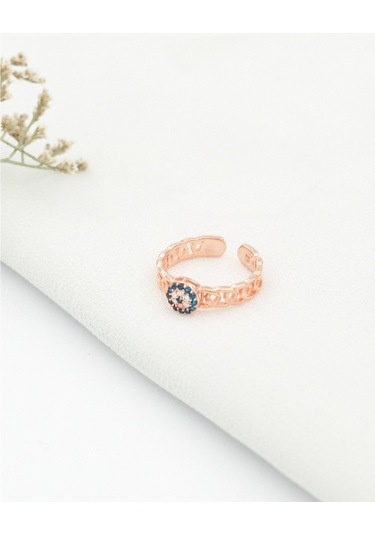 Brezza Lusso Jewelry Nazar Boncuğu Motifli Eklem Gümüş Yüzük Rose