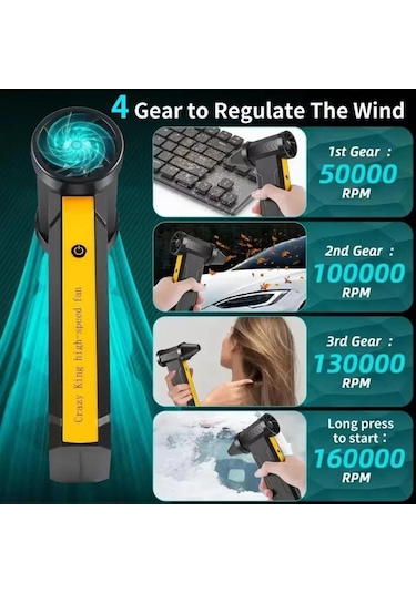 Kana Vıolent Fan Hava Üfleyici/taşınabilir Turbo Fan, 10000 Mah Pc Ev Araba Temizleme İçin