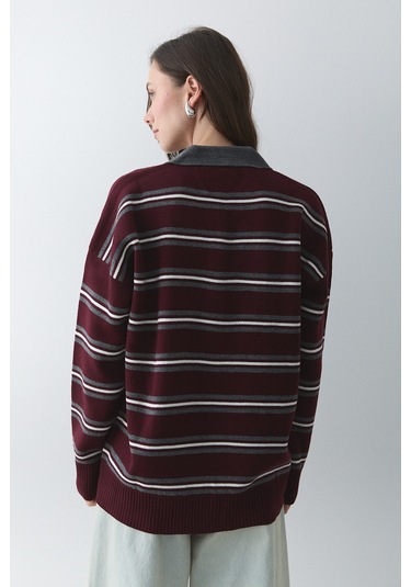 Bordo - Antrasit Polo Yaka Kazak - 241248 Bordo - Antrasit