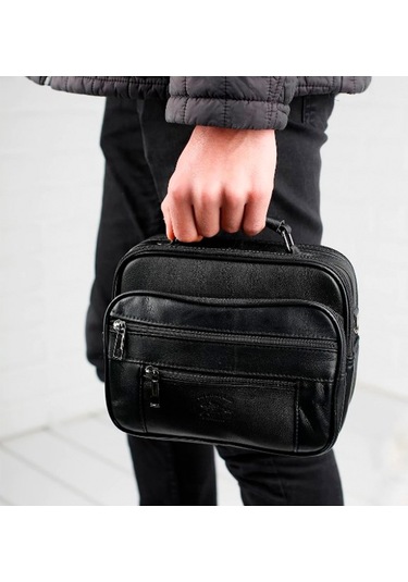 Strong Kasalı Siyah Erkek Orta Boy El Çantası, Omuz Çantası Nyelc Siyah