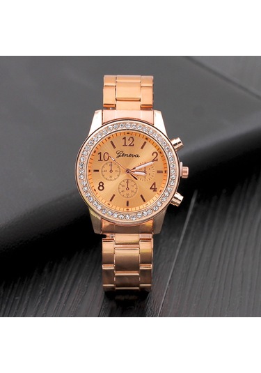 Padalink Bayanlar İçin Gümüş Rose Altınlı, Üç Gözlü, Taşlı, Dayanıklı Çelik Kordonlu, Stiliş Günlük & Özel Etkinlikler Kol Saati Diğer