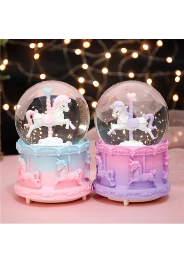 Atlı Karınca Işıklı Müzikli Kar Küresi - Pembe