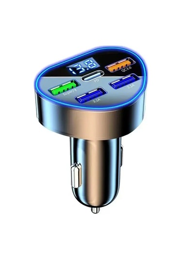 Uyuxıo Usb C Araç Şarj Adaptörü 5'i 1 Arada Gerilim Göstergesi İle Süper Hızlı Car Charger