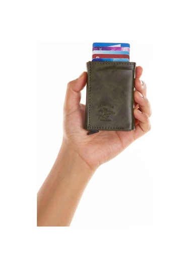 Tuldar Erkek Rfıd Otomatik Çekim Koruyucu Mekanizmalı Kağıt Para Bölmeli Hediyelik Kartlık Cüzdan Tul601 - Haki