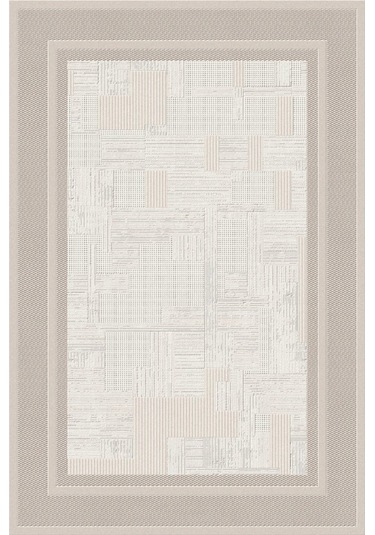 Modern Krem Bej Patchwork Halı Jüt Tabanlı Dokulu Salon Halısı Kahverengi