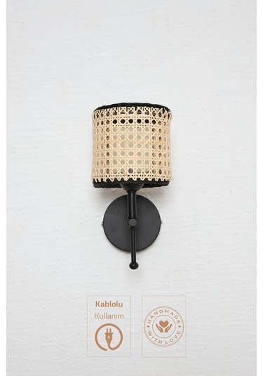Hazeran & Rattan Siyah Kablolu Duvar Aydınlatması Aplik - Alt Siyah Siyah