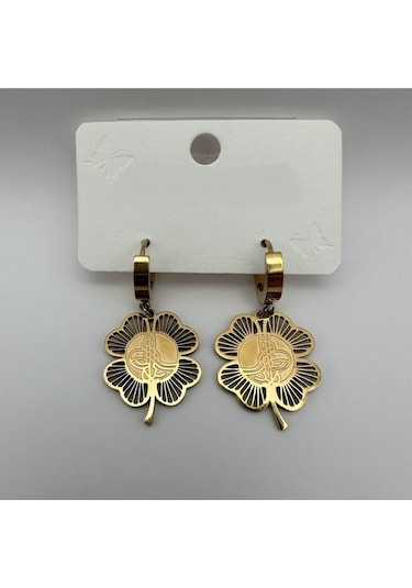 Arnes Jewelry Çelik Yonca Tuğralı Küpe Ar144nes Gold