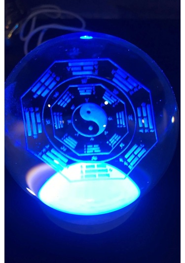 3d Led Işık Cam Küre Çok Renk Gece Lambası Yin Yan 8 Cm Mega Boy Çok Renkli