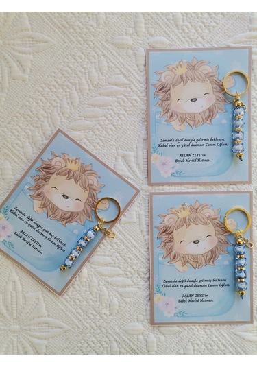 24 Adet Özel Tasarım Aslan Ve Mavi Anahtarlık Hastane Yeni Doğan 40 Mevlidi Dağıtmalık Hediyelik