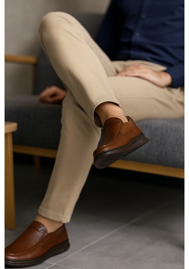 Growish Gr0376 Hakiki Deri Hafif Poli Taban Rahat Günlük Ayak Sağlığına Uygun Erkek Ayakkabı Taba