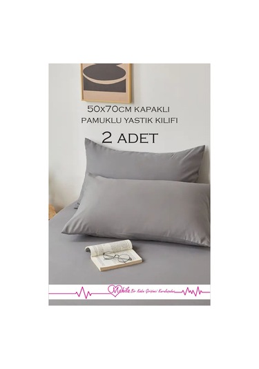 2 Adet Lüks Pamuklu Yastık Kılıfı 50x70 Kapaklı Model, Pamuklu Yastık Kılıfı Gri