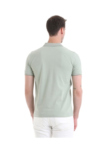 Hatemoğlu Yeşil Regular Fit Düz 100% Pamuklu Polo Yaka Tişört 3536etc22c03 16-0110tpx Yeşil - Ekru