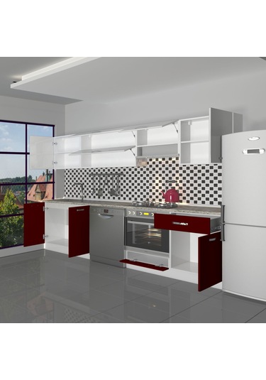 Decoraktiv Elite 280y Ank Mdf Hazır Mutfak Dolabı - Tezgah Dahil - Bordo Beyaz Beyaz - Kırmızı Decoraktiv Elite 280y Ank Mdf Hazır Mutfak Dolabı - Tezgah Dahil - Bordo Beyaz Beyaz - Kırmızı