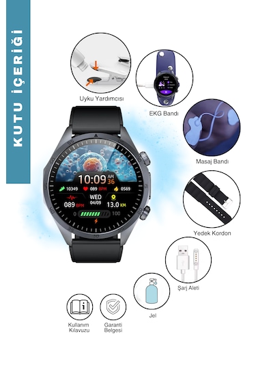 Spovan Cardio 3 EKG Tansiyon Analiz Şeker AI Akıllı Saat (Distribütör Garantili)