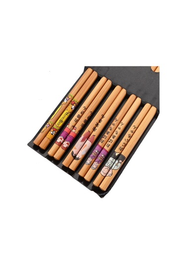 Family 5 Pairs El Yapımı Doğal Bambu Ahşap Çubuklarını Sağlıklı Çin Karbonizasyon Çubuklarını Yeniden Kullanılabilir Suşi Gıda Sopa Sofra Seti