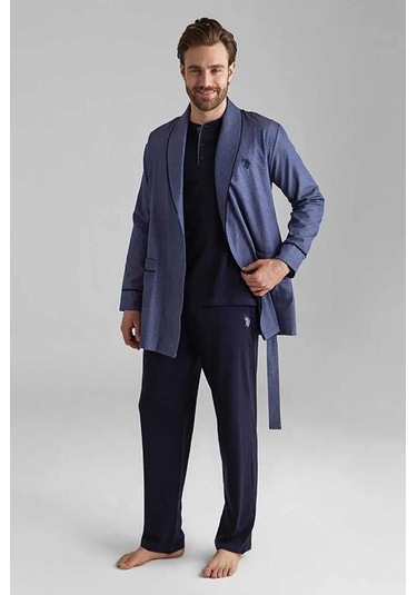 U.S Polo Assn. 12000 Erkek Uzun Kollu Kısa Kollu Şortlu Takım Sabahlık 3'lü 001