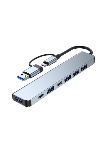 Skycity 7'li Usb Genişletme Hub: Usb 3.0, 4x Usb 2.0, Pd 5w, Type-c Portlu Alüminyum Kasa