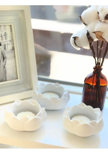 Bernami Mum Pinterest Lotus Çiçeği Dekoratif Mumluk - 3 Adet Diğer