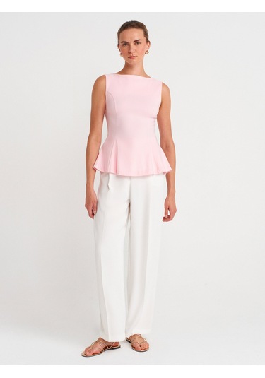 Dilvin 50281 Peplum Top-toz Pembe Toz Pembe