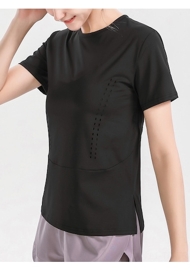 Skycity Kadınlar İçin Nefes Alabilen Yoga Tişörtü - Esnek Kumaş, Split Etek, Xl Boyut SiYAH