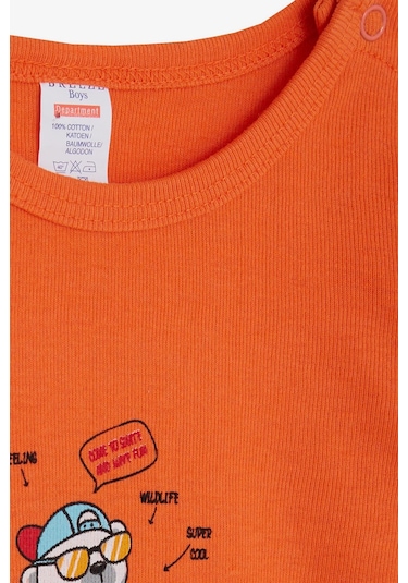 Breeze Erkek Bebek Çıtçıtlı Zıbın Body Gözlüklü Ayıcık Baskılı 9 Ay-3 Yaş, Turuncu
